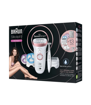 Braun Epilator | SES9-980 Silk-épil 9 SkinSpa | Operating time (max) 40 min | Number of power levels 2 | Wet & Dry | White/Pink