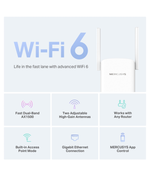 Mercusys AX1500 Wi-Fi 6 Range Extender | ME60X | 802.11ax | 1201 Mbit/s | Ethernet LAN (RJ-45) ports 1 | MU-MiMO No | no PoE | A