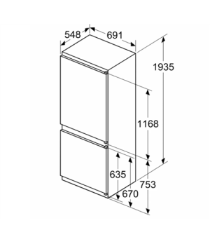 Bosch Refrigerator | KBN96VSE0 | Energy efficiency class E | Built-in | Combi | Height 193.5 cm | No Frost system | Fridge net c