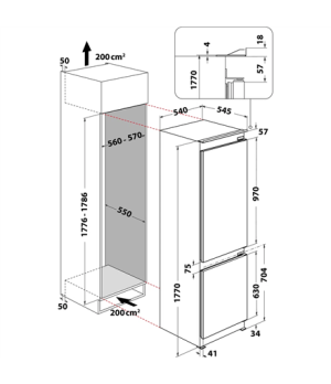 Hotpoint Refrigerator | HAC18 T542 2 | Energy efficiency class E | Built-in | Combi | Height 177 cm | Fridge net capacity 182 L 