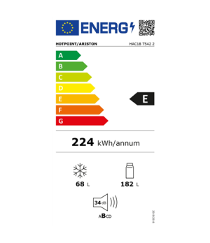 Hotpoint Refrigerator | HAC18 T542 2 | Energy efficiency class E | Built-in | Combi | Height 177 cm | Fridge net capacity 182 L 