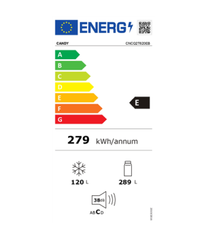 Candy Refrigerator | CNCQ2T620EB | Energy efficiency class E | Free standing | Combi | Height 205 cm | No Frost system | Fridge 