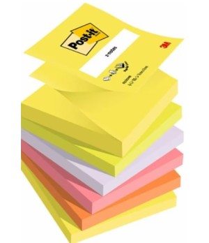 Lipnūs lapeliai Post it Z-Notes, 76 x 76 mm, įvairios spalvos, 6 vnt./pak.