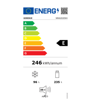 Gorenje Refrigerator | NRK6202EW4 | Energy efficiency class E | Free standing | Combi | Height 200 cm | No Frost system | Fridge