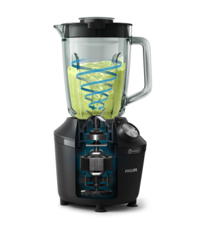 Philips Blender | HR2291/01 3000 Series | Tabletop | 600 W | Jar material Glass | Jar capacity 2 L | Ice crushing | Black