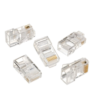 Modular plug 8P8C for solid LAN cable CAT5, UTP, 10 pcs. per bag | Modular 8P8C RJ45 plug, 30u” gold plated, 3-fork internal con