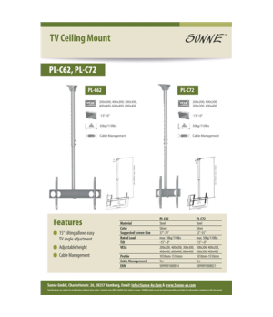 Sunne | Ceiling mount | PL-C62 | Tilt | 37-70 " | Maximum weight (capacity) 50 kg | Silver