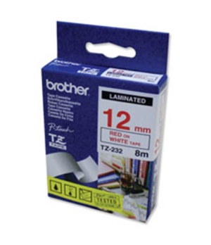 Brother | TZe-232 Laminated Tape | Red on White | TZe | 8 m | 1.2 cm