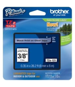 Brother | TZe-121 Laminated Tape | Black on Clear | TZe | 8 m | 9 cm