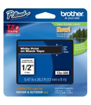 Brother | TZe-335 Laminated Tape | White on Black | TZe | 8 m | 1.2 cm