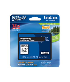 Brother | TZe-335 Laminated Tape | White on Black | TZe | 8 m | 1.2 cm