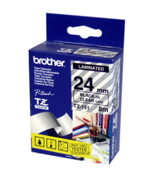 Brother | TZE-151 Laminated Tape | Black on Clear | TZe | 8 m | 2.4 cm