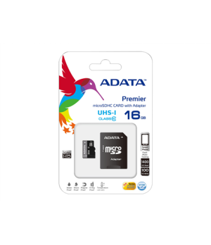 ADATA | Premier UHS-I | 16 GB | MicroSDHC | Flash memory class 10 | SD adapter