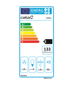 CATA Hood CERES 900 XGWH Wall mounted Energy efficiency class E Width 90 cm 560 m³/h Touch control Halogen White glass