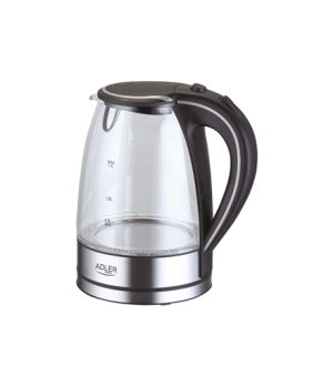 Adler | Kettle | AD 1225 | Standard | 2000 W | 1.7 L | Glass | 360° rotational base | Transparent/Stainless steel