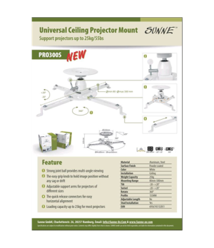 Sunne | Projector Ceiling mount | Turn, Tilt | White