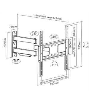 Sunne | Wall mount | 23-42-EAX2 | Full motion | 32-55 " | Maximum weight (capacity) 50 kg | Black