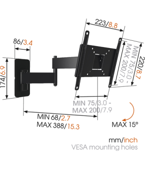 Vogels | Wall mount | MA2040-A1 | Full motion | 19-40 " | Maximum weight (capacity) 15 kg | Black