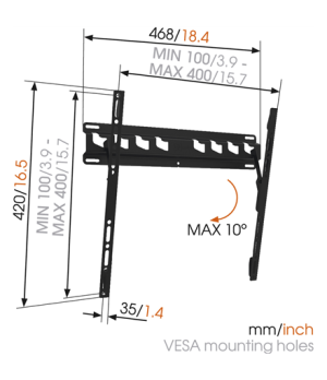 Vogels | Wall mount | MA3010-A1 | Tilt | 32-55 " | Maximum weight (capacity) 40 kg | Black