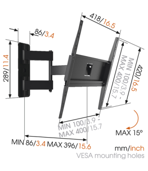 Vogels | Wall mount | MA3040-A1 | Full Motion | 32-65 " | Maximum weight (capacity) 25 kg | Black