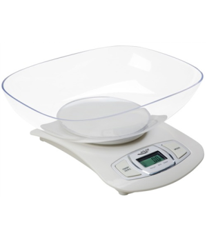 Adler AD 3137 Kitchen scales, Capacity 5 kg , Graduation 1g, Big LCD Display, Auto-zero/Auto-off, Large bowl, White | Adler | Ad