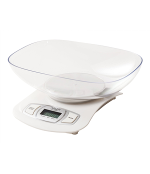 Adler AD 3137 Kitchen scales, Capacity 5 kg , Graduation 1g, Big LCD Display, Auto-zero/Auto-off, Large bowl, White | Adler | Ad