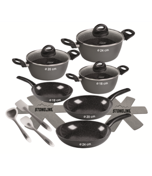 Stoneline | Ceramic Cookware Set of 14 | 15710 | 3 pans 3 pots 3 lids | Black | Lid included