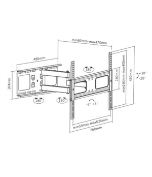 Sunne | Wall mount | 37-63-EA2 | Full motion | 37-70 " | Maximum weight (capacity) 50 kg | Black