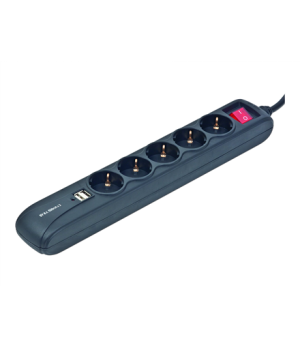 SPG5-U2-5 Power strip with USB charger, 5 sockets, USB 2A, 1.5 m