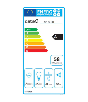 CATA | Hood | GC DUAL A 45 XGBK | Canopy | Energy efficiency class A | Width 45 cm | 820 m³/h | Touch control | LED | Black glas