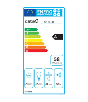 CATA | Hood | GC DUAL A 75 XGBK | Canopy | Energy efficiency class A | Width 79.2 cm | 820 m³/h | Touch control | LED | Black gl