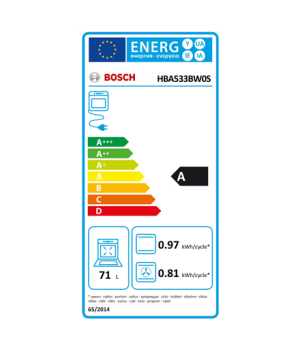 Bosch | HBA533BW0S | Oven | 71 L | A | Multifunctional | EcoClean | Push pull buttons | Height 60 cm | Width 60 cm | White