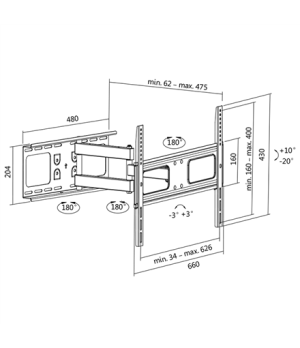 Logilink BP0028 TV Wall mount, 37"-70", tilt +10°-20°,swievel +-90°, 475mm | Logilink | Wall Mount | 37-70 " | Maximum weight (c