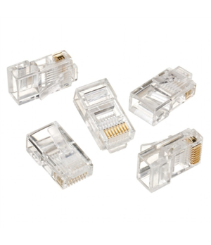 Modular plug 8P8C for solid LAN cable CAT5, UTP, 10 pcs. per bag | Modular 8P8C RJ45 plug, 30u” gold plated, 3-fork internal con