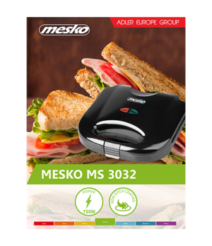 Mesko | Sandwich maker | MS 3032 | 750 W | Number of plates 1 | Number of pastry 2 | Black