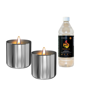 Tenderflame | Gift Set, 2 Tabletop burners + 0,5 L fuel, | Lilly 8 cm | Silver