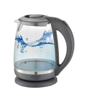 Adler | Kettle | AD 1286 | Standard | 2200 W | 2 L | Plastic/Glass | 360° rotational base | Grey/ transparent