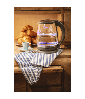 Adler | Kettle | AD 1286 | Standard | 2200 W | 2 L | Plastic/Glass | 360° rotational base | Grey/ transparent