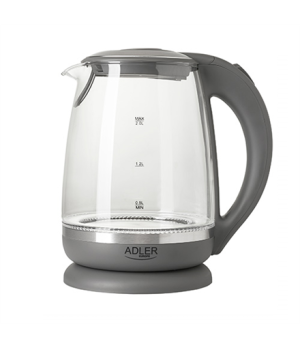 Adler | Kettle | AD 1286 | Standard | 2200 W | 2 L | Plastic/Glass | 360° rotational base | Grey/ transparent