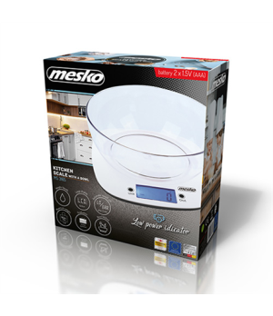 Mesko | Scale with bowl | MS 3165 | Maximum weight (capacity) 5 kg | Graduation 1 g | Display type LCD | White