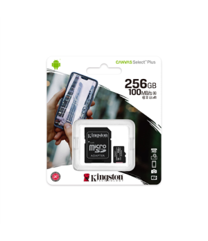 Kingston | Canvas Select Plus | UHS-I | 256 GB | MicroSDXC | Flash memory class 10 | SD Adapter