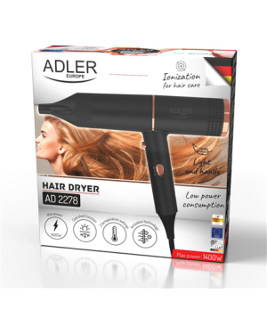 Adler Hair Dryer | AD 2278 | 1400 W | Number of temperature settings 2 | Ionic function | Black