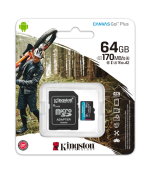 Kingston | microSD | Canvas Go! Plus | 64 GB | MicroSD | Flash memory class 10 | SD Adapter