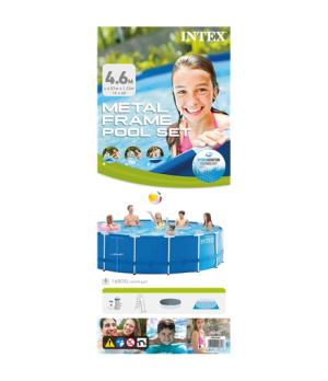 Intex | Metal Frame Pool Set with Filter Pump, Safety Ladder, Ground Cloth, Cover | Blue