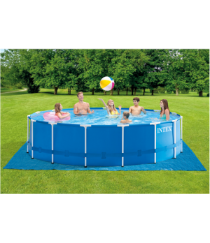 Intex | Metal Frame Pool Set with Filter Pump, Safety Ladder, Ground Cloth, Cover | Blue