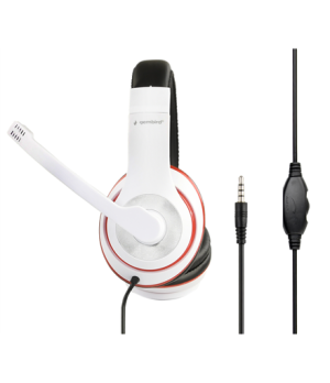 Gembird | Stereo Headset | MHS 03 WTRDBK | 3.5 mm | White and Black Color with Red Ring | Headset