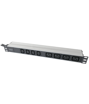 1U Aluminum PDU, rackmountable, 4x C13, 4x C19 2x 16A Plug, 250VAC 50/60Hz open end | DN-95423 | Sockets quantity 10