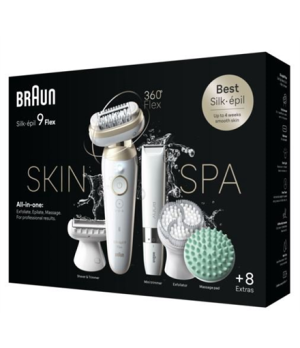 Braun Epilator | SES9-481 Silk épil 9 Flex 3D | Operating time (max) 50 min | Number of power levels 2 | Wet & Dry | White/Gold