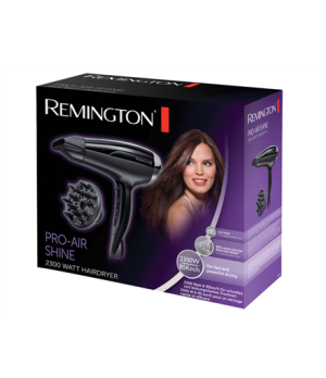 Remington Hair Dryer | D5215 Pro-Air Shine | 2300 W | Number of temperature settings 3 | Ionic function | Diffuser nozzle | Blac