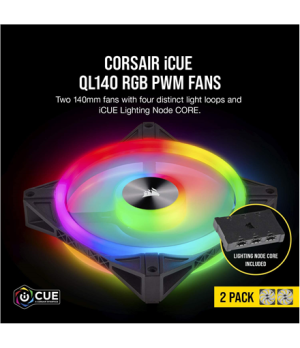 Corsair | QL Series 140mm PWM Dual Fan Kit with Lighting Node CORE | QL140 RGB | Case fan